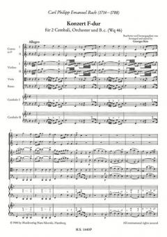 Konzert F-Dur von Carl Philipp Emanuel Bach für 2 Cembali, Orchester und B.c. im Alle Noten Shop kaufen (Partitur)