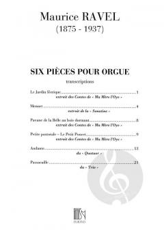 6 Pieces pour orgue von Maurice Ravel 