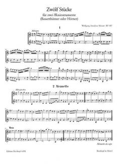 12 Duos KV 487 (496a) von Wolfgang Amadeus Mozart für Horn Duett