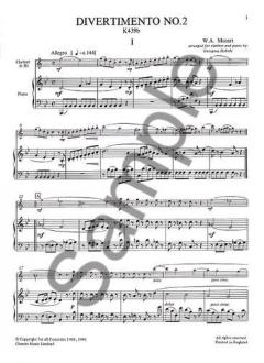 Divertimento No. 2 K439b For Clarinet And Piano von Wolfgang Amadeus Mozart 