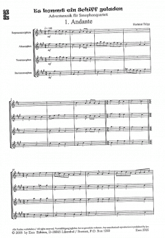 Es kommt ein Schiff geladen (Saxophonquartett) von Hartmut Tripp 