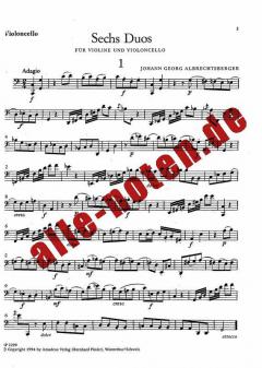 6 Duos von Johann Georg Albrechtsberger für Violine und Violoncello im Alle Noten Shop kaufen