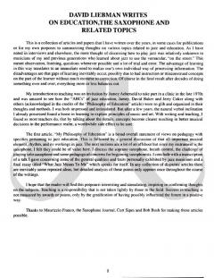 David Liebman On Education, The Saxophone & Related Topics (David Liebman) 