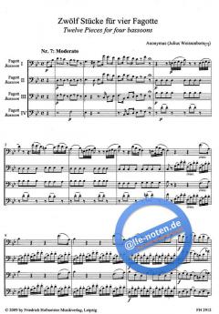 Zwölf Stücke für vier Fagotte, Vol. 2 (VII-XII) (Erstdruck) (Julius Weissenborn) 