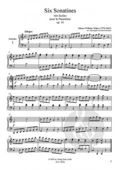 Six Sonatines très faciles pour le Pianoforte von Johann Wilhelm Wilms 