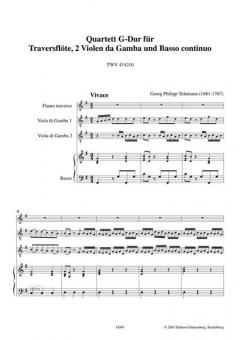 Quartett G-Dur für Traversflöte, 2 Bassgamben & B. c von Georg Philipp Telemann 