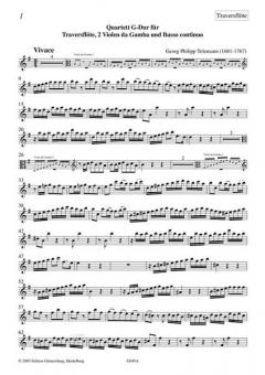 Quartett G-Dur für Traversflöte, 2 Bassgamben & B. c von Georg Philipp Telemann 