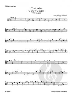 Konzert in G-Dur von Georg Philipp Telemann für Viola, Streicher und Basso continuo TWV 51:G9 im Alle Noten Shop kaufen
