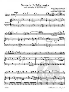 Sonate B-Dur nach KV 292(196 c) von Dietrich Berke für Violoncello (Fagott) und Klavier oder für zwei Bassinstrumente (Celli, Fagotte) im Alle Noten Shop kaufen