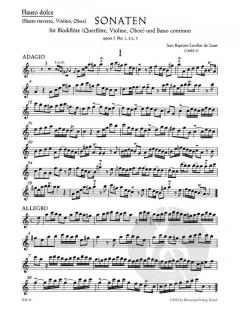 Neun Sonaten für Blockflöte und Basso continuo Heft 1 op.1/1-3 (Jean Baptiste Loeillet 'de Gant) 