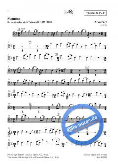 Summa von Arvo Pärt für 8 (4) Violoncelli im Alle Noten Shop kaufen (Stimmensatz)