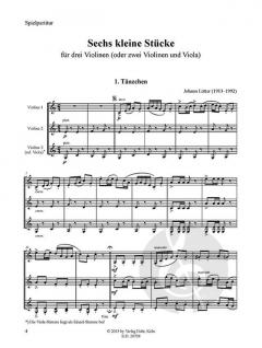 6 kleine Stücke für drei Violinen von Johann Lütter im Alle Noten Shop kaufen