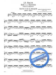 Six Cello Suites For Clarinet von Johann Sebastian Bach 