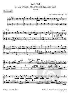 Konzert in a-moll BWV 1065 von Johann Sebastian Bach für vier Cembali und Streichorchester im Alle Noten Shop kaufen (Einzelstimme)