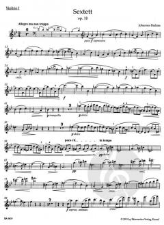 Sextett in B op. 18 von Johannes Brahms für 2 Violinen, 2 Violen und 2 Violoncelli im Alle Noten Shop kaufen (Stimmensatz)