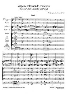 Vesperae solennes de confessore C-Dur KV 339 von Wolfgang Amadeus Mozart für Soli (SATB), gemischten Chor, Orchester und Orgel im Alle Noten Shop kaufen (Partitur)