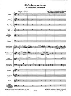 Sinfonia Concertante D-Dur von Carl Ditters von Dittersdorf für zwei Violinen, Viola, Violoncello und Orchester im Alle Noten Shop kaufen (Partitur)