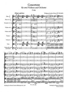 Concertone C-dur KV 190 (186e) von Wolfgang Amadeus Mozart für 2 Violinen und Orchester im Alle Noten Shop kaufen (Partitur)