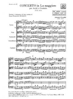 Concerto A Major Strings And Continuo Rv160 Score Fxi#22 T184 (Antonio Vivaldi) 