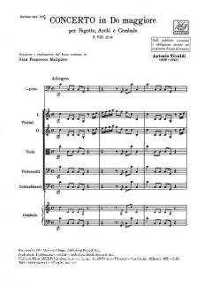 Concerto C Major Bassoon Strings Continuo Rv469 Score Fviii#16 T237 (Antonio Vivaldi) 