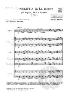 Concerto A Minor Bassoon Strings Continuo Rv499 Score Fviii#12 T223 (Antonio Vivaldi) 