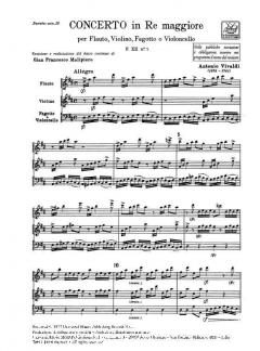 Concerto D Major Flute Violin Bassoon Continuo Rv92 Score Fxii#7 T39 (Antonio Vivaldi) 