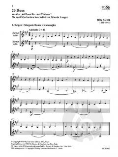 20 Duos für 2 Klarinetten von Béla Bartók 
