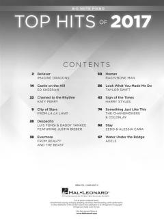 Top Hits of 2017 for Big-Note Piano 