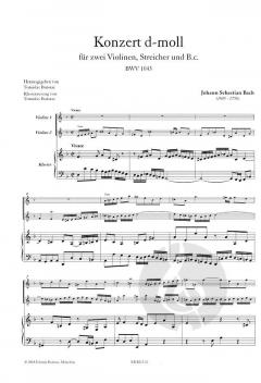 Konzert d-moll BWV 1043 von Johann Sebastian Bach für 2 Violinen, Streicher und Basso continuo - Ausgabe für 2 Violinen und Klavier im Alle Noten Shop kaufen