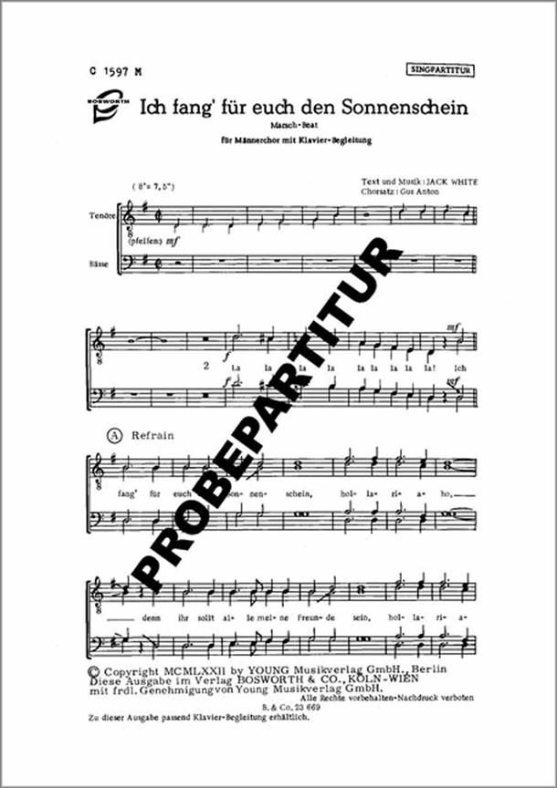 Ich fang für euch den Sonnenschein » Männerchor Noten