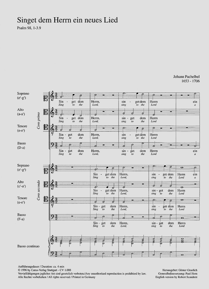 Singet dem Herrn ein neues Lied (Johann Pachelbel) » Noten für