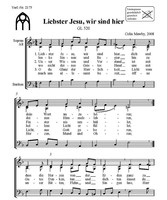 Liebster Jesu Wir Sind Hier Noten F r Gemischten Chor