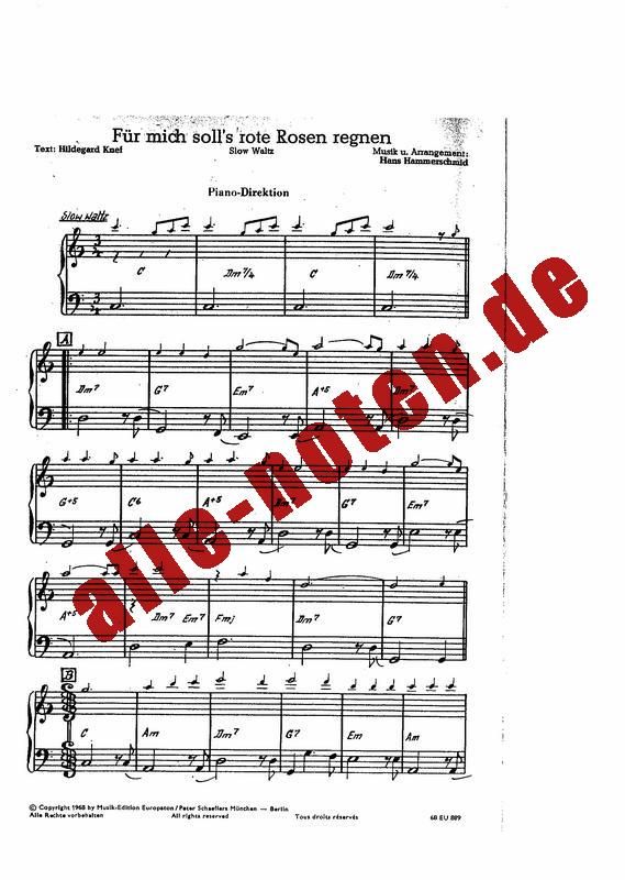 Für Dich Soll's Rote Rosen Regnen Text Chords Für mich soll's rote Rosen regnen / La Perla (Hildegard Knef) » Noten