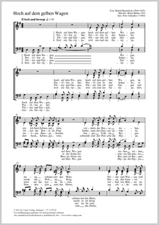 Text Hoch Auf Dem Gelben Wagen Heino Hoch auf dem gelben Wagen (Peter Schindler) » Noten für gemischten Chor