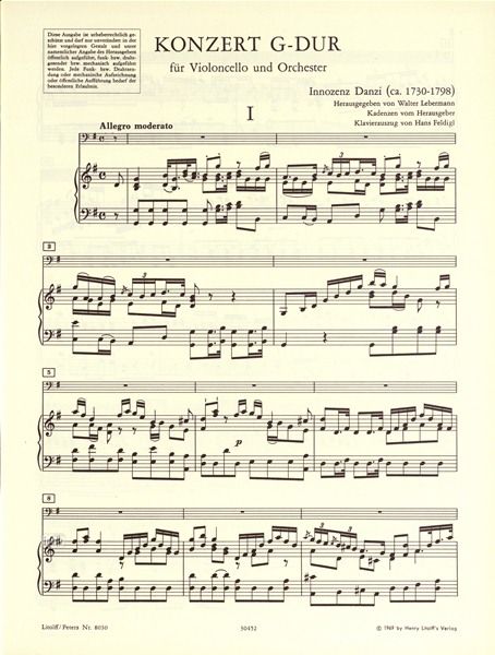 Konzert G-Dur für Violoncello und Klavier Innozenz Danzi 